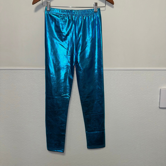 Girls Kids Electric Blue Metallic Leggings Size XXL NEW NWOT - Picture 6 of 7